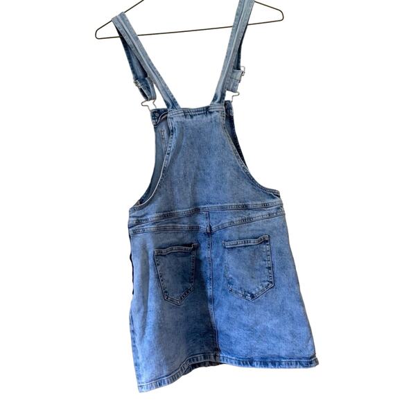 Forever 21 Medium Overall Dress Denim Zip Side Boho Y2K Blue Jean Schoolgirl - Picture 2 of 5